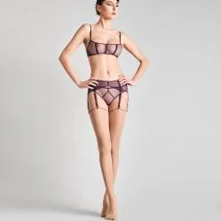 Maison Close Bas Couture Coupé-roulé 20 Deniers - Chair/Violet -Lingerie boutique bas couture orchidee violette 3