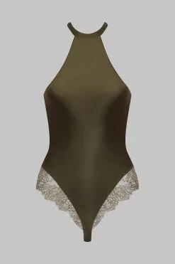 Maison Close Body String En Soie Encolure Américaine - Rendez-vous Kaki -Lingerie boutique body string encolure americaine rdv kaki 5