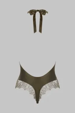 Maison Close Body String En Soie Encolure Américaine - Rendez-vous Kaki -Lingerie boutique body string encolure americaine rdv kaki 6
