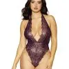 Body En Dentelle Violette Avec Bijou Doré -Lingerie boutique bodystring violet avec chainettes dorees 1