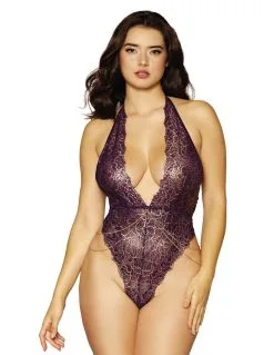 Body En Dentelle Violette Avec Bijou Doré