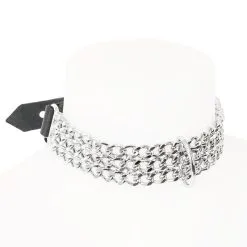 Collier Choker En Chaînes Et Cuir -Lingerie boutique choker bdsm chaine et cuir