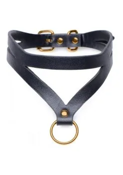 Choker En Simili Cuir Noir Et Doré - Baddie