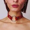 Choker En Cuir Avec Anneau - Rouge 2 Choker En Cuir Avec Anneau - Rouge -Lingerie boutique choker rouge 1
