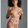 Body Harnais Effet Porte-jarretelles En Lanières Satinées Roses -Lingerie boutique claire face