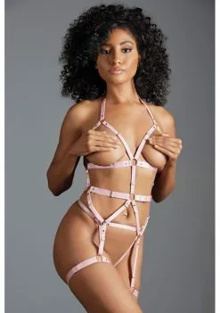 Body Harnais Effet Porte-jarretelles En Lanières Satinées Roses