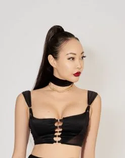 E.L.F. Zhou London Collier En Soie Avec Chaîne Plaquée Or - Obsidian