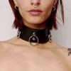 Choker En Cuir 3 Anneaux -Lingerie boutique collier anneaux noir