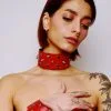 The Sinners Choker En Cuir à Pics Avec Mousqueton - Rouge -Lingerie boutique collier pointes rouge