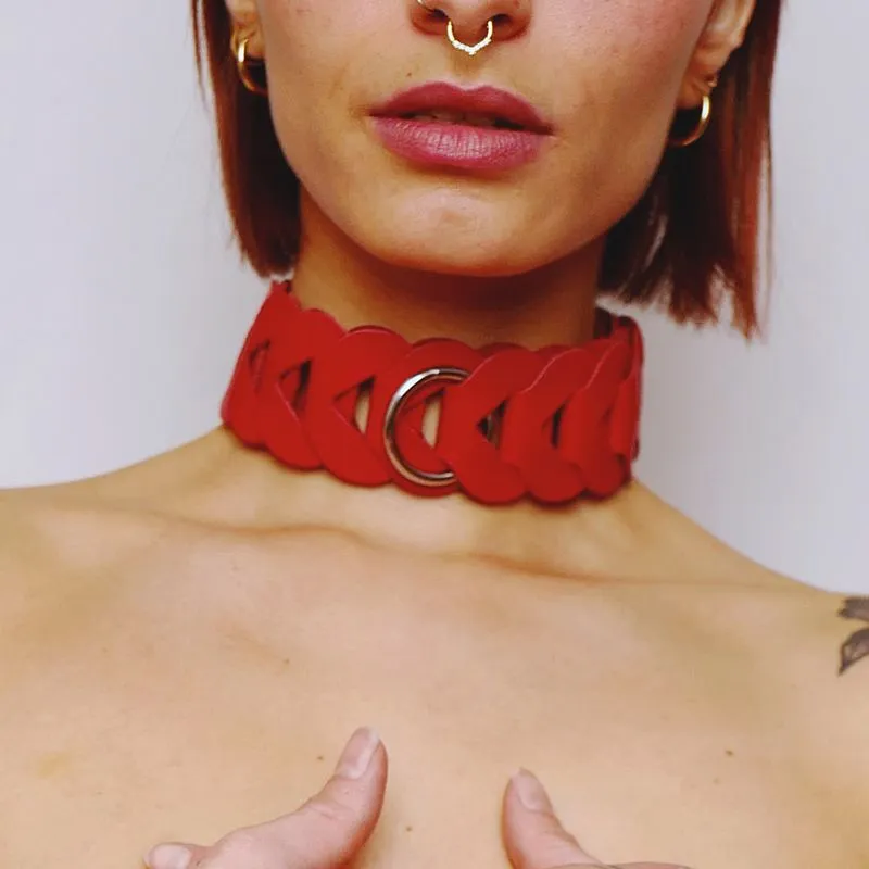 The Sinners Choker En Cuir Tressé - Rouge 3 The Sinners Choker En Cuir Tressé - Rouge