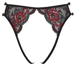 Culotte Ouverte En Dentelle Noire Et Rouge