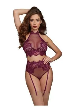 Ensemble De Lingerie En Dentelle Et Résille Fuchsia 5 Ensemble De Lingerie En Dentelle Et Résille Fuchsia -Lingerie boutique ensemble sg culotte pj dentelle aubergine 1