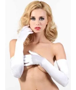 Gants Longs En Lycra Satiné - Blancs