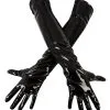 Gants Longs En Vinyle Et Tissu 2 Gants Longs En Vinyle Et Tissu -Lingerie boutique gants longs vinyle noir face