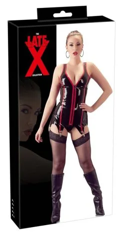Guêpière En Latex - Rouge Et Noire -Lingerie boutique guepiere latex noir rouge packaging