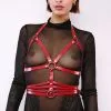 The Sinners Harnais De Buste En Cuir Avec Ceinture - Rouge -Lingerie boutique harnais bandes rouge
