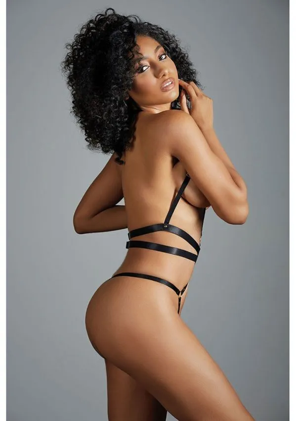 Body Harnais En Lanières Satinées Noires - Izabel 4 Body Harnais En Lanières Satinées Noires - Izabel – Image 2