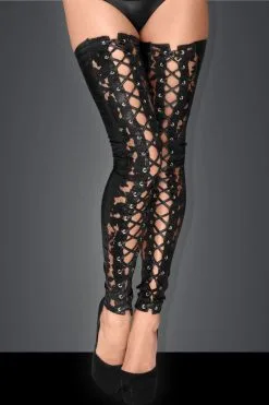 Noir Handmade Jambières En Wetlook Et Dentelle Avec Laçage 9 Noir Handmade Jambières En Wetlook Et Dentelle Avec Laçage -Lingerie boutique jambieres wetlook dentelle 1