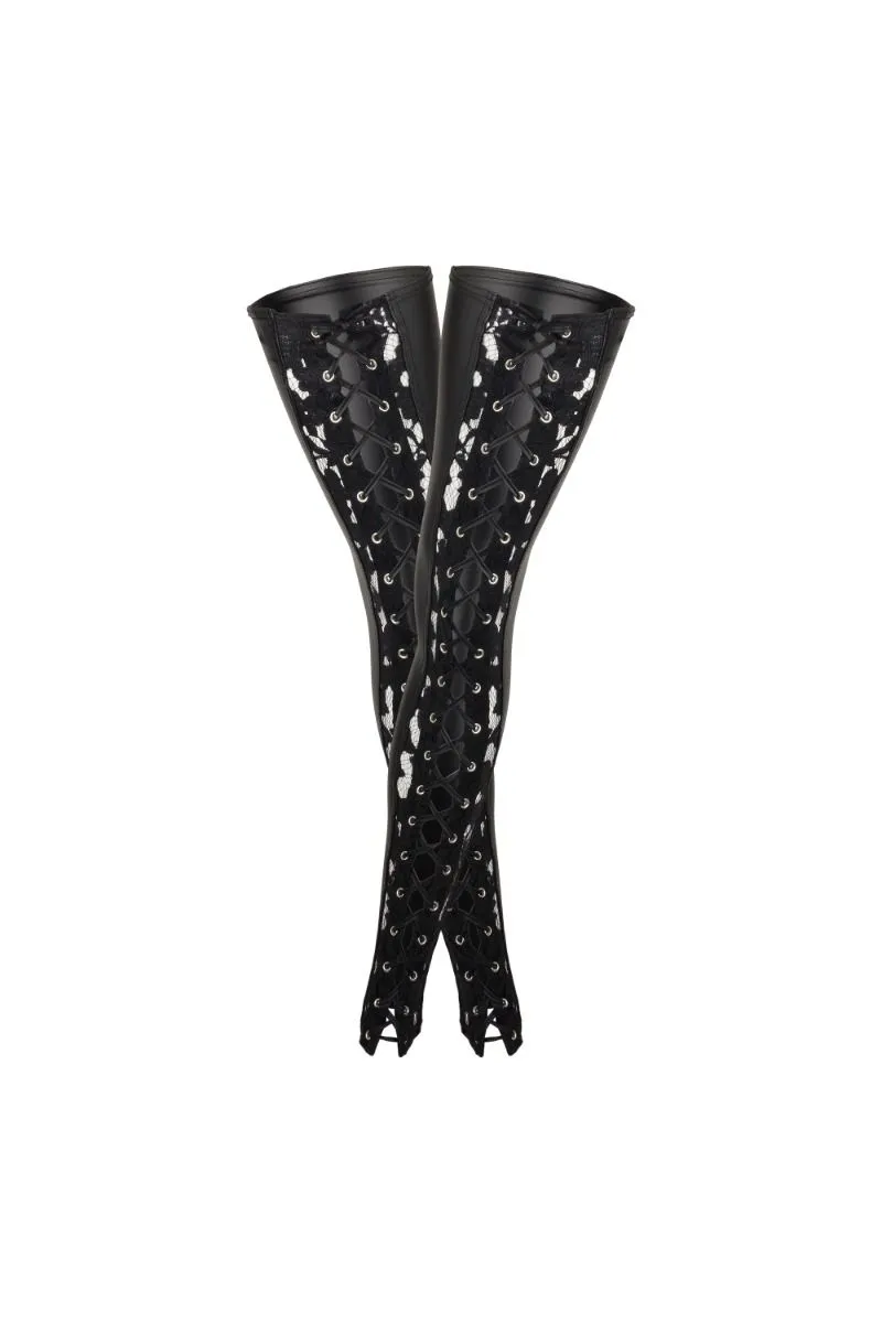 Noir Handmade Jambières En Wetlook Et Dentelle Avec Laçage 4 Noir Handmade Jambières En Wetlook Et Dentelle Avec Laçage – Image 2