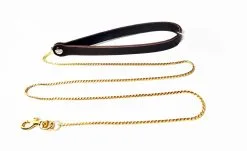 Dollhouse Laisse Chaîne Dorée Et Manche En Cuir Marron
