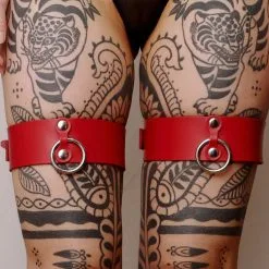 Menottes De Cuisses En Cuir - Rouge