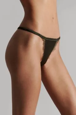 Maison Close Mini String En Soie - Rendez-vous Kaki -Lingerie boutique mini string rendez vous kaki 3