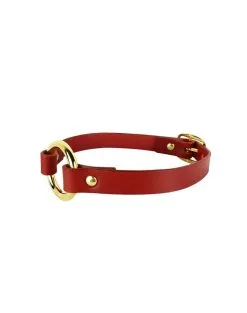 E.L.F. Zhou London Choker O-Ring En Cuir Et Anneau Plaqué Or - Rouge Et Or