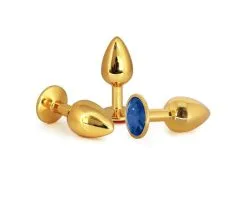 Plug Anal En Aluminium Doré Avec Cristal Bleu - Taille S