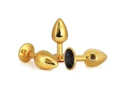 Plug Anal En Aluminium Doré Avec Cristal Noir - Taille L -Lingerie boutique plug aluminium dore cristal noir large 2