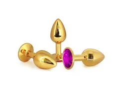 Plug Anal En Aluminium Doré Avec Cristal Rose - Taille L -Lingerie boutique plug aluminium dore cristal rose large 2