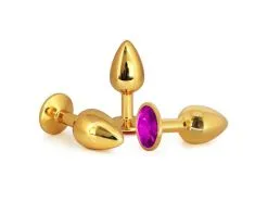 Plug Anal En Aluminium Doré Avec Cristal Rose - Taille M -Lingerie boutique plug aluminium dore cristal rose medium 2