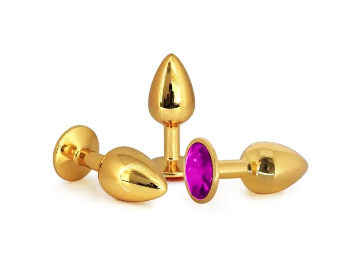 Plug Anal En Aluminium Doré Avec Cristal Rose - Taille S 4 Plug Anal En Aluminium Doré Avec Cristal Rose - Taille S – Image 2