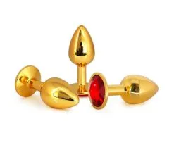Plug Anal En Aluminium Doré Avec Cristal Rouge - Taille L -Lingerie boutique plug aluminium dore cristal rouge large 2