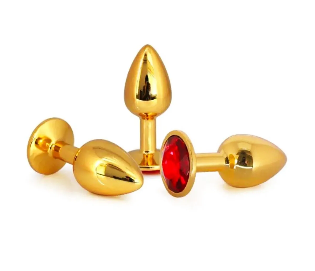 Plug Anal En Aluminium Doré Avec Cristal Rouge - Taille S 3 Plug Anal En Aluminium Doré Avec Cristal Rouge - Taille S