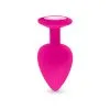 Plug Anal En Silicone Avec Butée Cristal - Taille M - Rose -Lingerie boutique plug anal silicone rose m 1