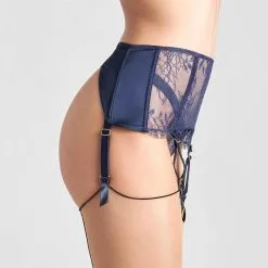 Maison Close Porte-jarretelles - Villa Satine - Bleu Marine -Lingerie boutique porte jarretelles villa satine 4