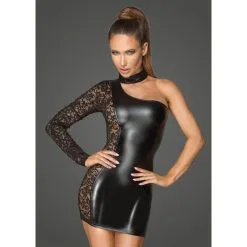 Noir Handmade Robe Asymétrique En Dentelle Et Wetlook