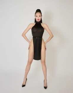 E.L.F. Zhou London Robe Courte Ajourée Avec Bijoux Plaqués Or - Obsidian