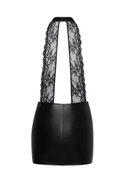 Noir Handmade Robe Courte En Wetlook Avec Décolleté Drapé En Dentelle -Lingerie boutique robe courte dentelle wetlook decollete ouvert f279 4