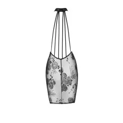 Noir Handmade Robe En Résille Transparent Motif Fleuri Et Dos En Lanières -Lingerie boutique robe courte resille motif fleuri dos lace 3