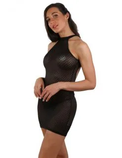 Robe Dos Nu En Résille Transparente à Motif - Noire
