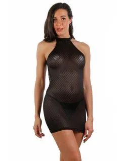 Robe Dos Nu En Résille Transparente à Motif - Noire -Lingerie boutique robe dos nu resille transparente motif noir 3