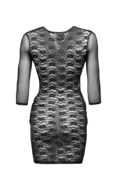 Noir Handmade Robe Courte Drapée En Dentelle Et Résille -Lingerie boutique robe drapee resille dentelle 4