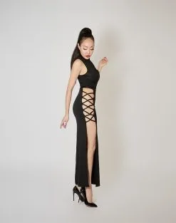 E.L.F. Zhou London Robe Longue Ajourée Sur Les Hanches - Obsidian