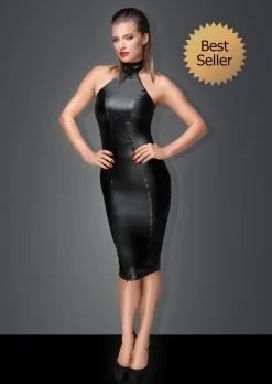 Noir Handmade Robe Longue En Wetlook Avec Col Choker 11 Noir Handmade Robe Longue En Wetlook Avec Col Choker -Lingerie boutique robe longue wetlook choker anneau 1