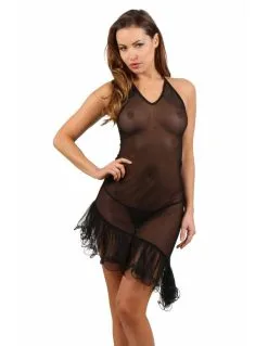 Robe Asymétrique En Résille Transparente Et Tulle