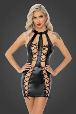 Noir Handmade Robe En Wetlook Ajourée Avec Laçage 9 Noir Handmade Robe En Wetlook Ajourée Avec Laçage -Lingerie boutique robe wetlook ajouree lacee 4