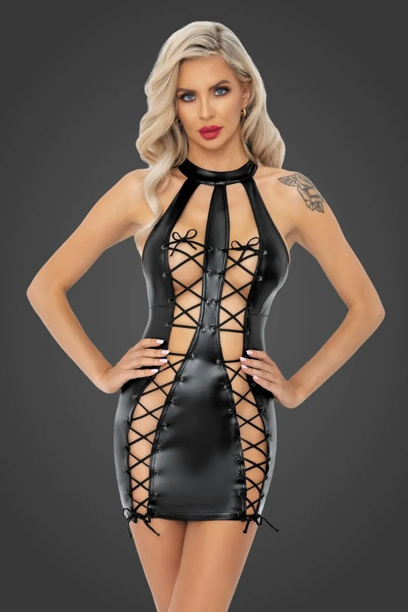 Noir Handmade Robe En Wetlook Ajourée Avec Laçage 6 Noir Handmade Robe En Wetlook Ajourée Avec Laçage – Image 4