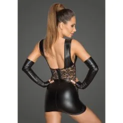 Noir Handmade Robe En Wetlook Avec Empiècements En Dentelle