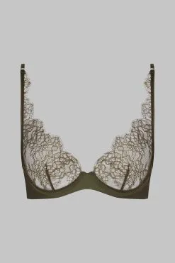 Maison Close Soutien-gorge Foulard En Dentelle Et Soie - Rendez-vous Kaki -Lingerie boutique soutien gorge foulard rdv kaki 4